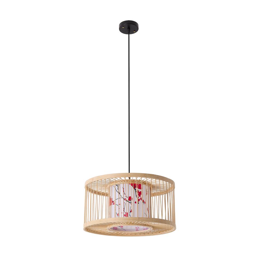 Rustic Bamboo Woven Pendant Light – Cylindrical Lampshade With Natural Beech Tone For Cozy Home Décor