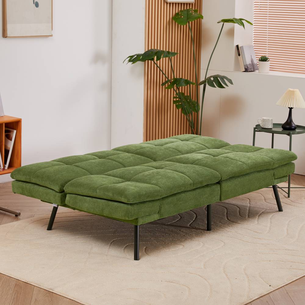 Modern Chenille Sofa Bed With Adjustable Split Backrest & Armrests, Convertible Sleeper Couch For Living Room Or Guest Room