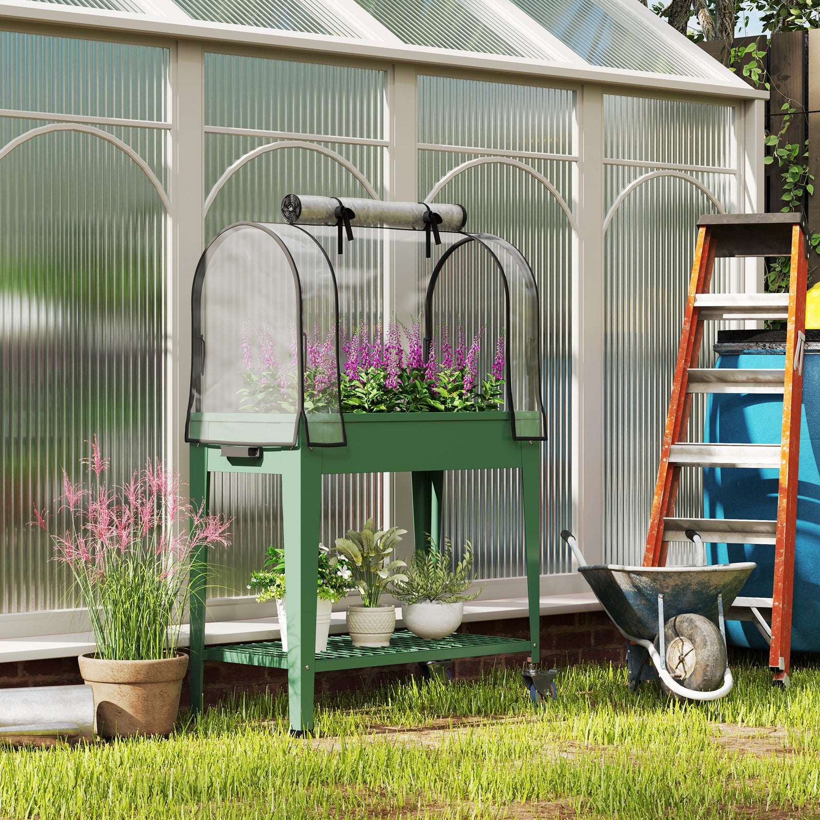 Raised Planter, Elevated Garden Bed W/ Greenhouse Cover