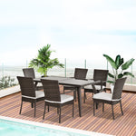 6 Seater Rattan Dining Set With Rectangular Glass Top Table | Brown