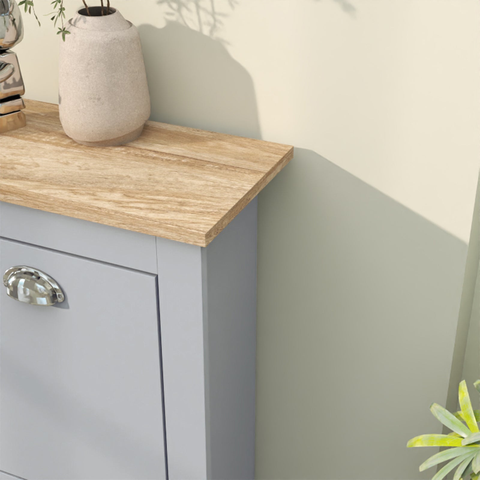 2 Drawer Shoe Cabinet, Flip Doors | Grey