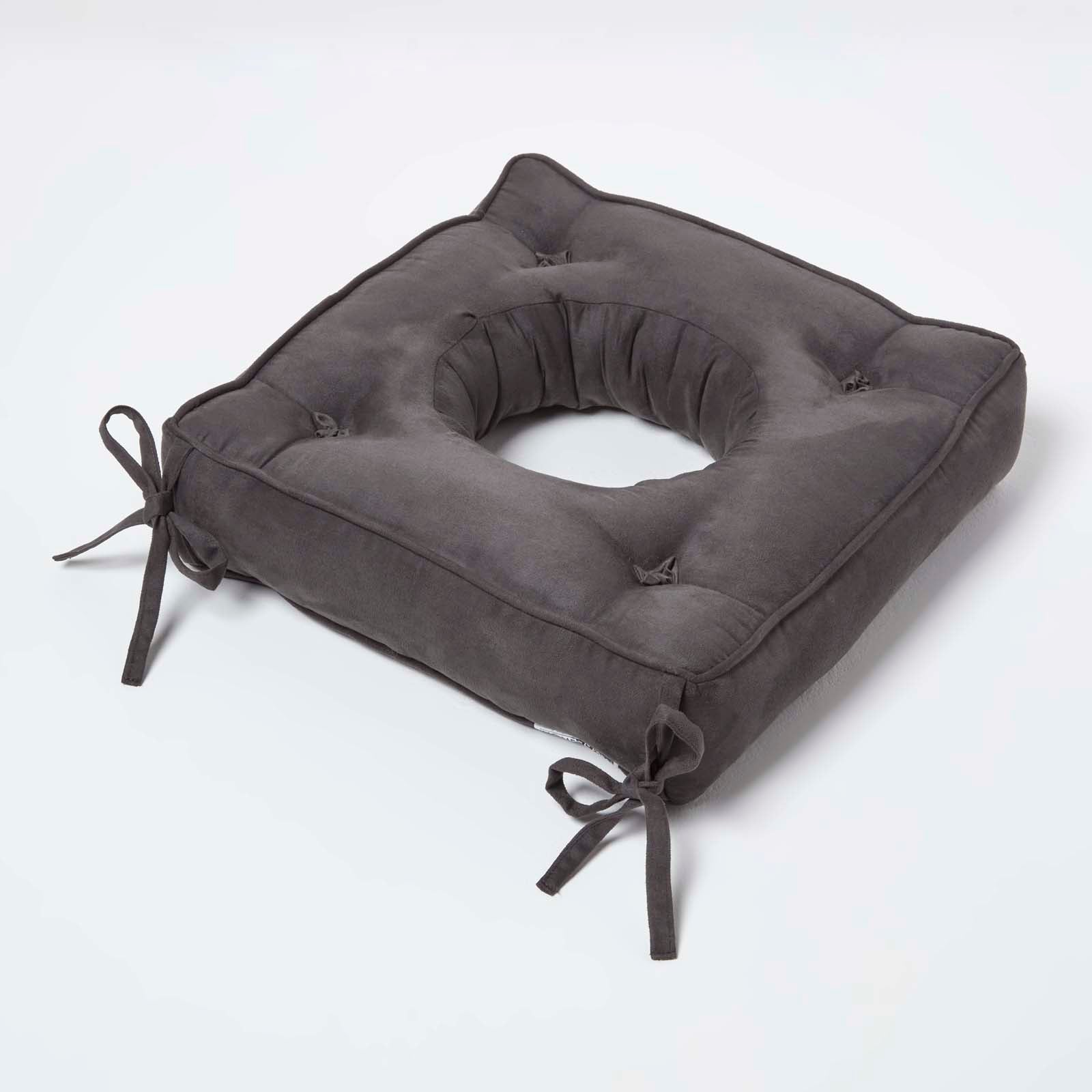 Faux Suede Coccyx Dining Chair Cushion With Ties | 40cm x 40cm | Grey