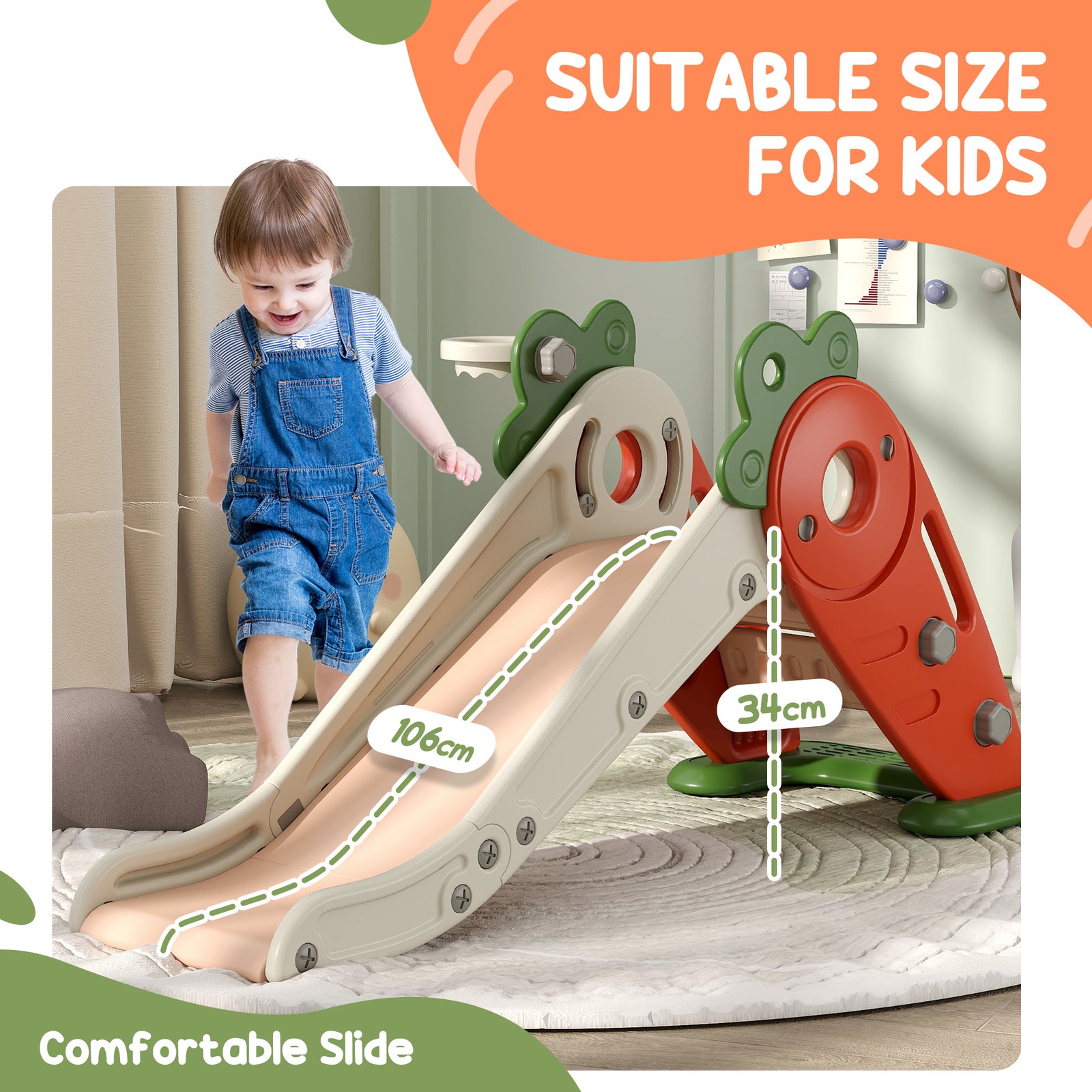 3 In 1 Kids Slide, Carrot-themed Foldable Indoor Slide For 1-3 Years
