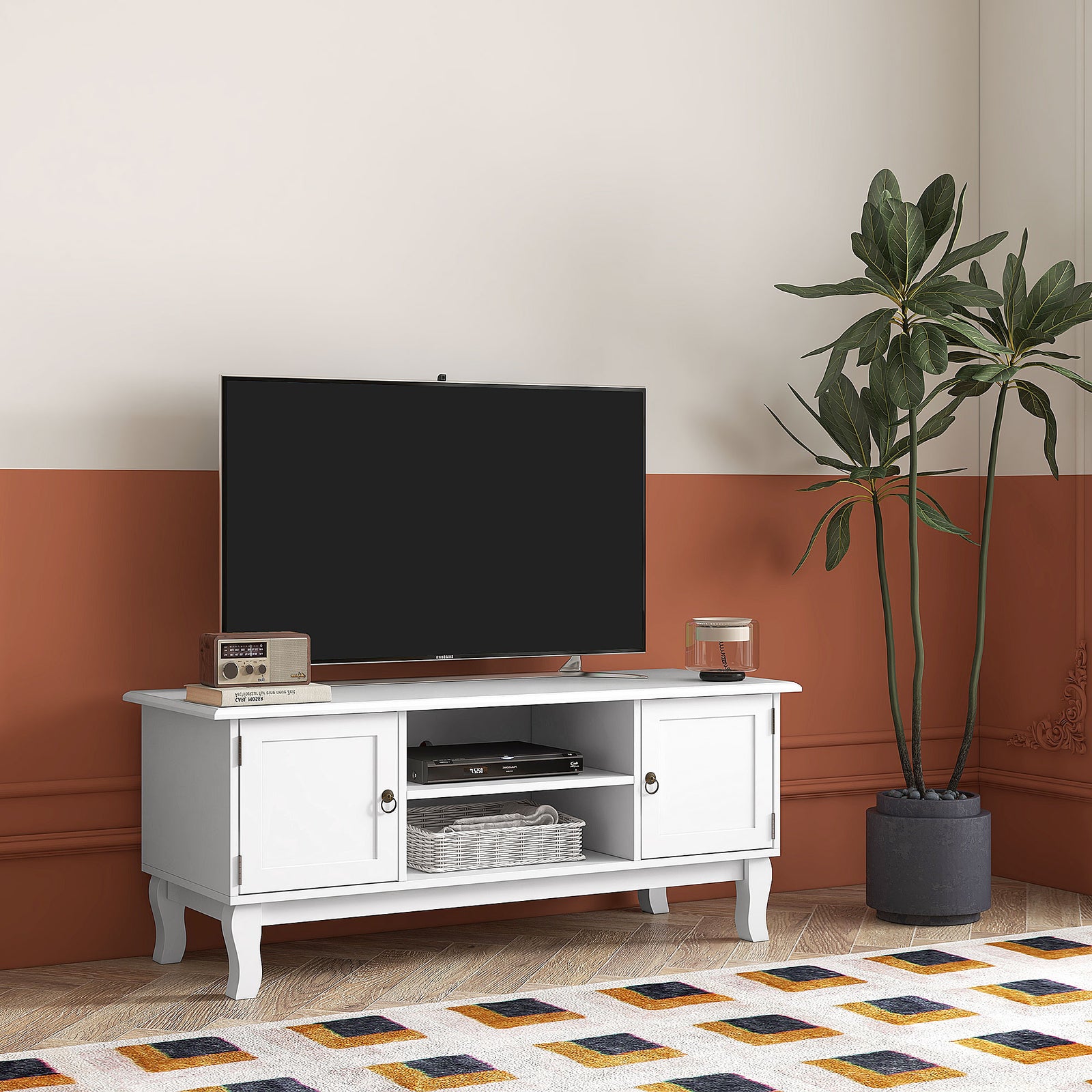Tv Stand Unit Corner Table Ivory White