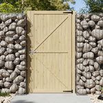 90cm W X 180cm H Solid Wood Panel Door With Natural Finish, Classic Vertical Plank Design With Door Latch