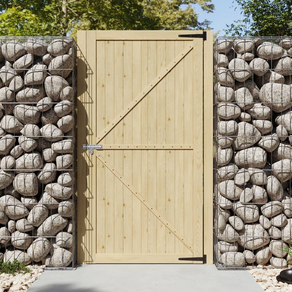 90cm W X 180cm H Solid Wood Panel Door With Natural Finish, Classic Vertical Plank Design With Door Latch
