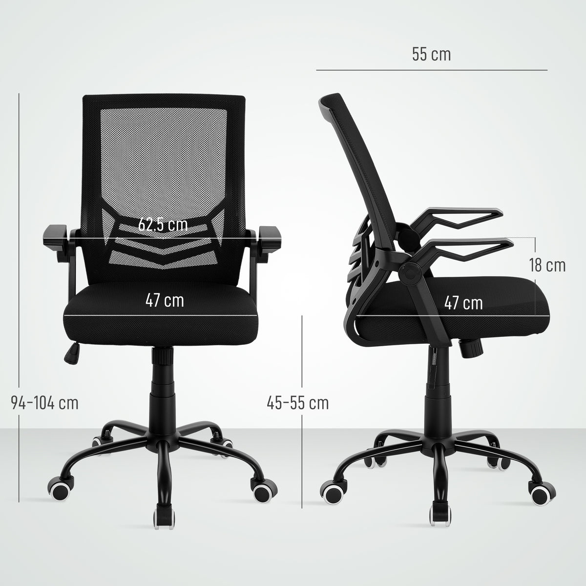 Vinsetto Office Chair w/ Flip-up Armrest Mid Back Mesh Back Black