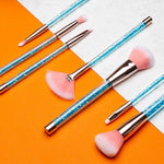 Aquarius Cosmic Makeup Brush Set 7 Piece Turquoise Liquid Glitter Handle Beauty Tool Kit
