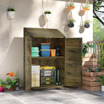 Wooden Garden Storage Shed W/double Doors And Shelves | Green