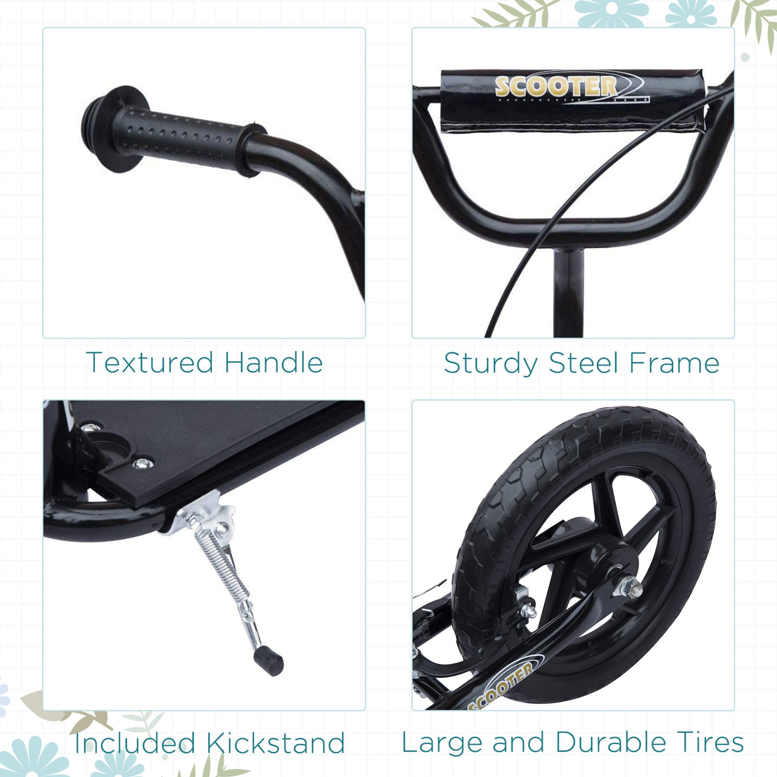 Push Scooter Teen Kids Stunt Bike Ride On With 12" Eva Tyres | Black