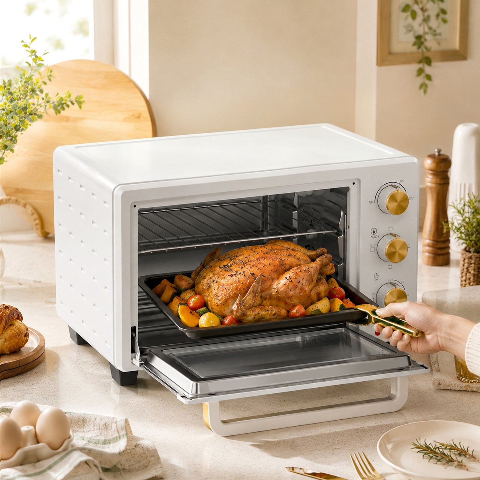 Toaster Oven 21l Electric Grill With Adjustable Temperature | White