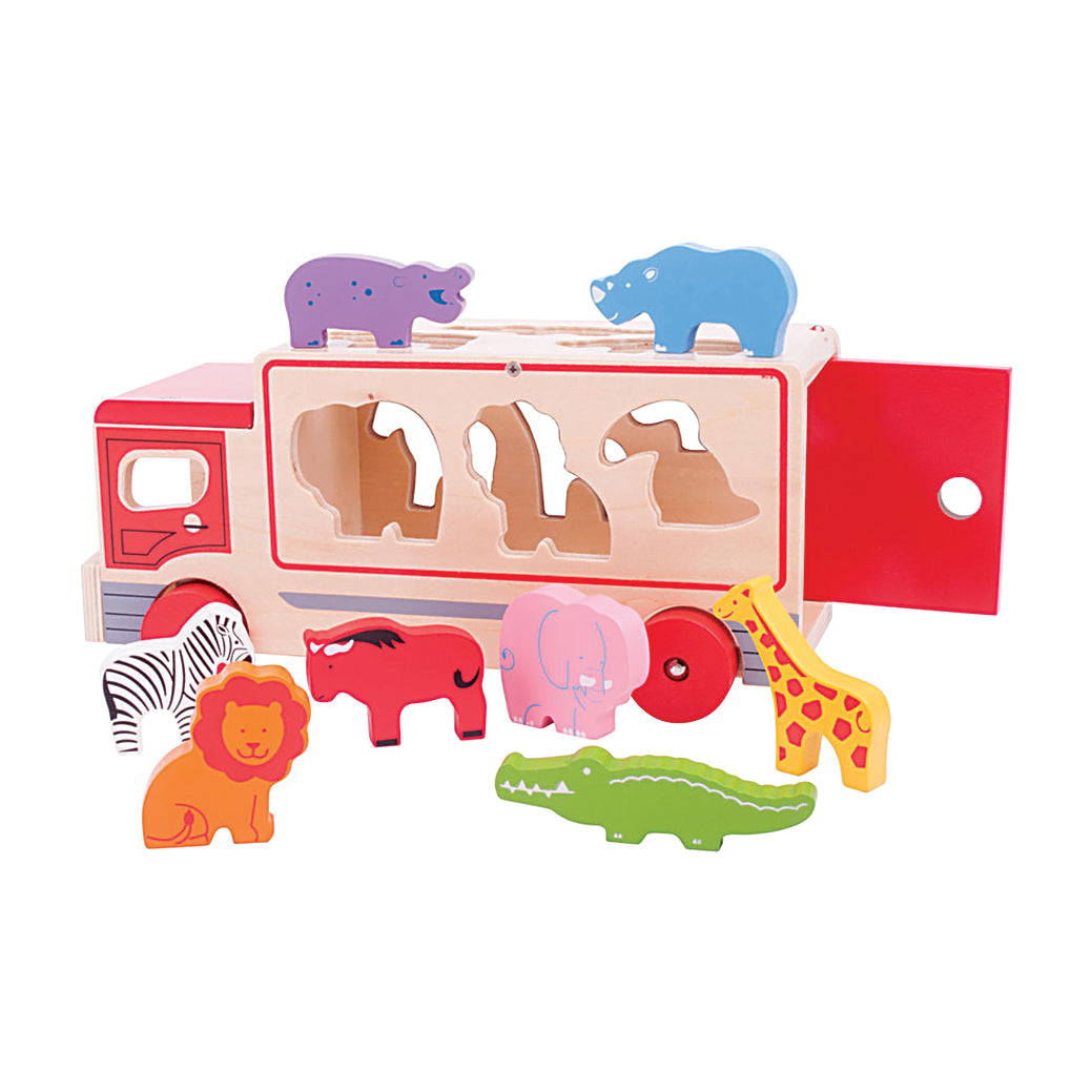 Wooden Safari Sorting Lorry Toy, Includes 9 Wooden Animals