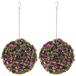 Set Of 2 Artificial Plant Topiary Rose Balls, Faux Plants | Purple