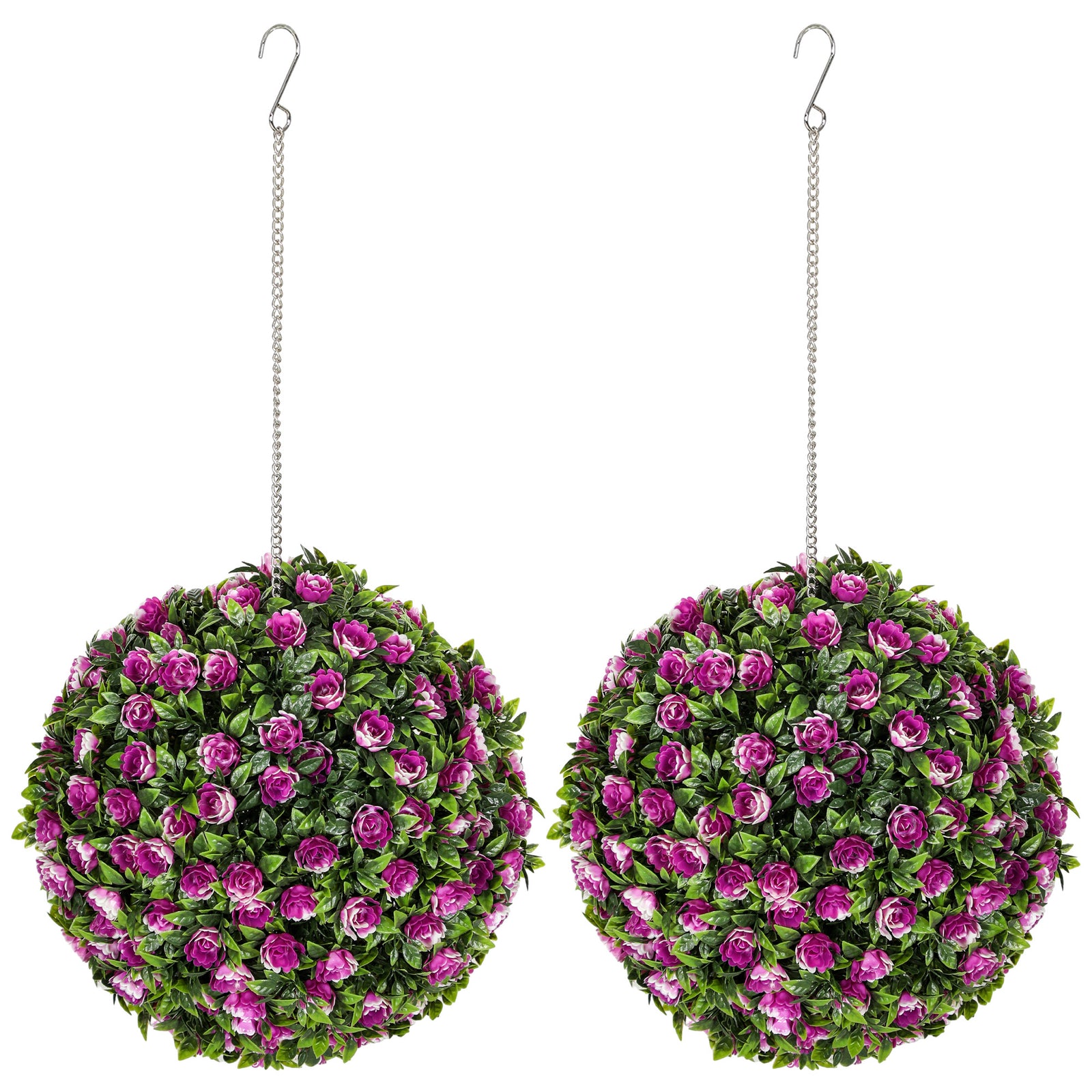 Set Of 2 Artificial Plant Topiary Rose Balls, Faux Plants | Purple