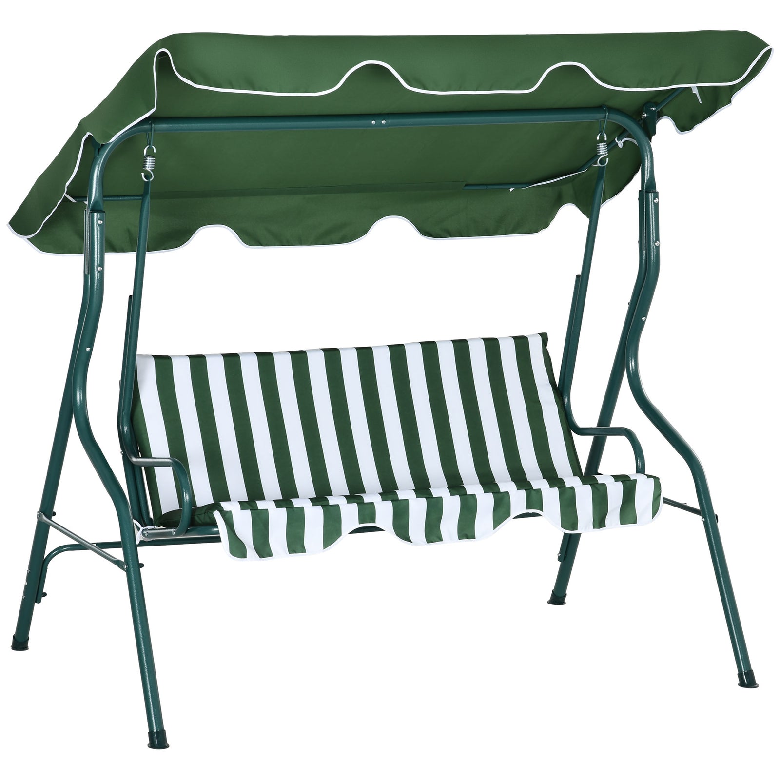 3-person Garden Swing Chair With Adjustable Canopy, Stripes | Green