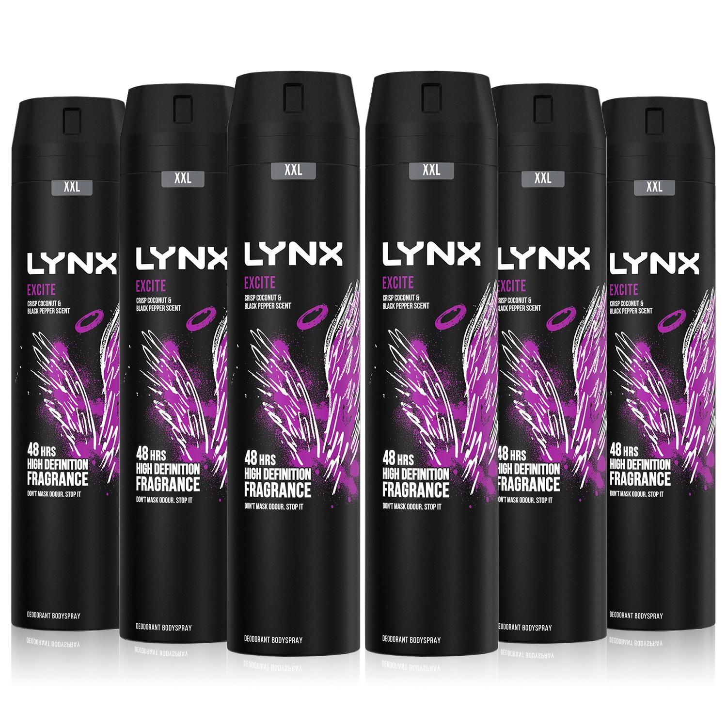 Lynx Xxl Excite 48-hour High Definition Fragrance Body Spray Deodorant, 6x 250ml