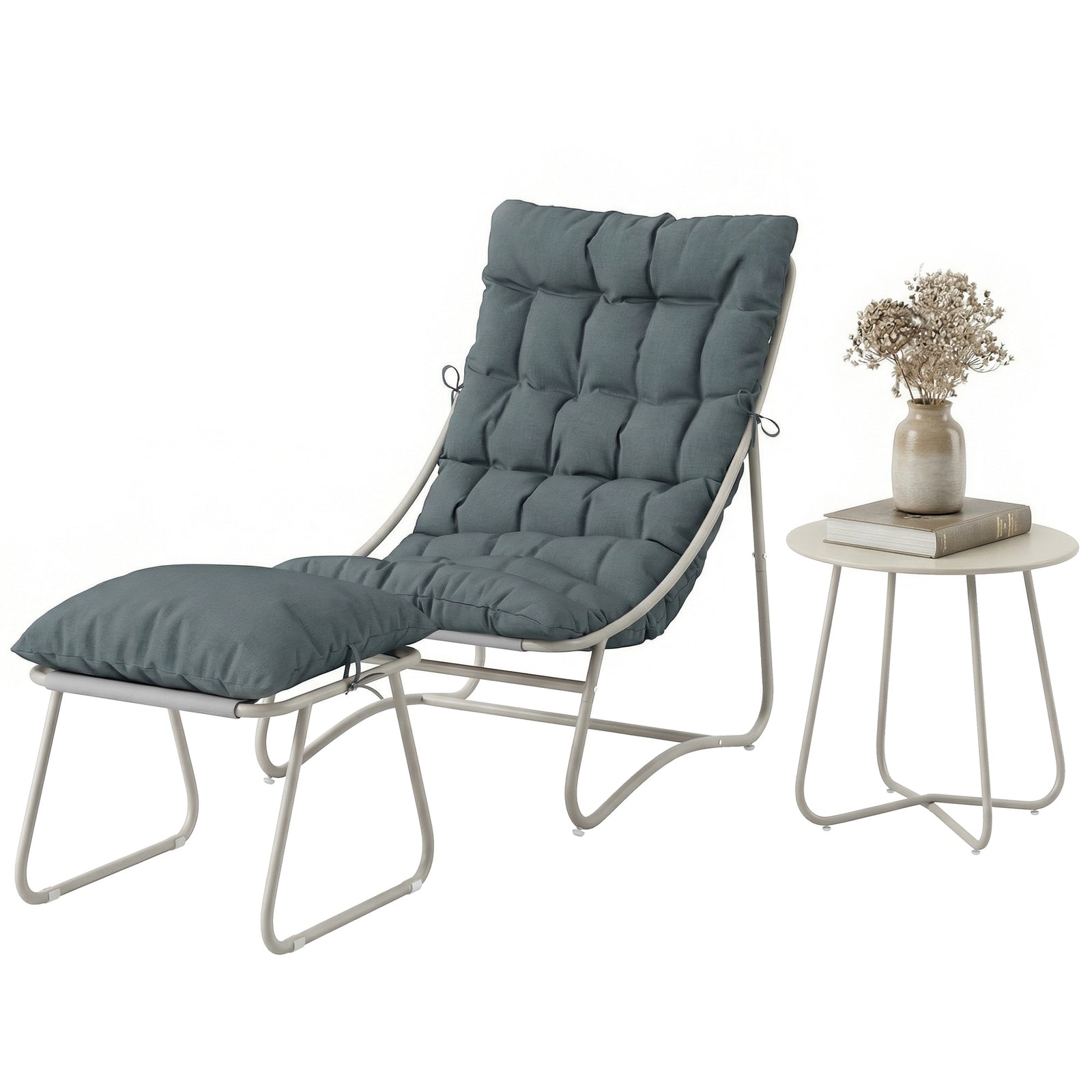 3 Piece Bistro Set, Outdoor Table And Chair Set With Footstool | Dark Grey