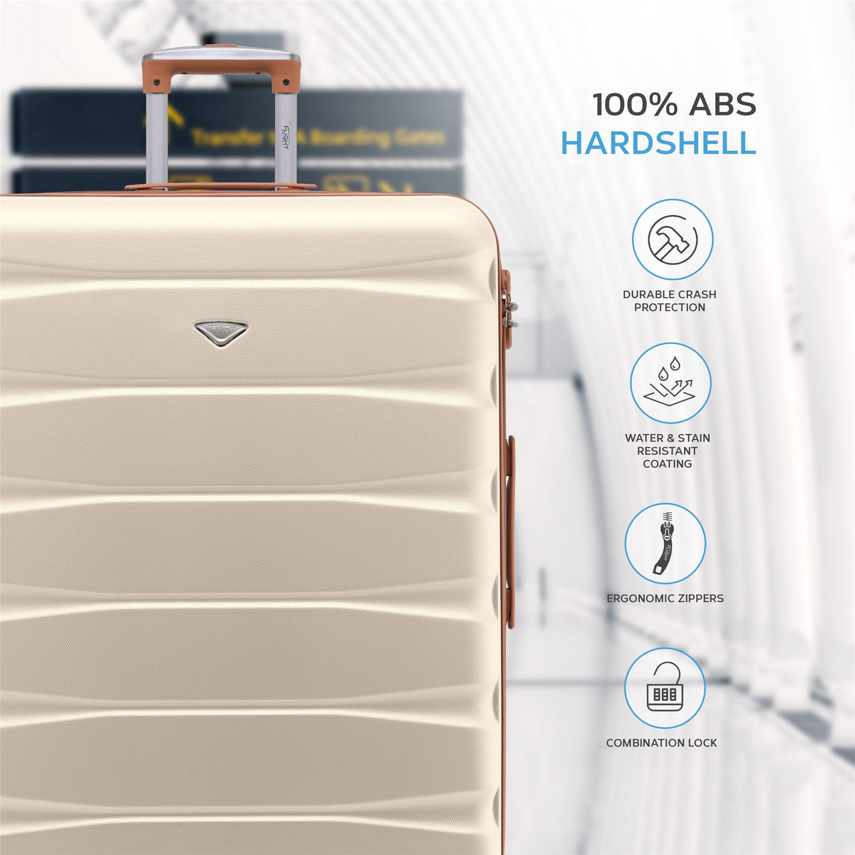 Set Of 3 Hard Shell Suitcase Cabin & Check In Cases With Tsa Lock - Overhead Cabin With Medium & Large Check-in Bag | Set of 3 | Cream