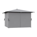 4m X 4m Outdoor Metal Gazebo With Pa-coated Canopy, Side Curtains & Solar Led Lights With Remote Patio Shelter | Light Grey