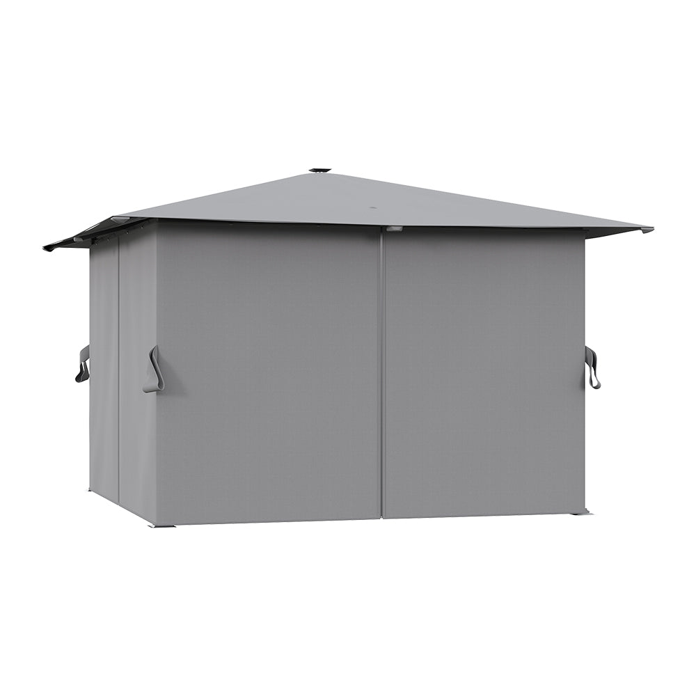4m X 4m Outdoor Metal Gazebo With Pa-coated Canopy, Side Curtains & Solar Led Lights With Remote Patio Shelter | Light Grey