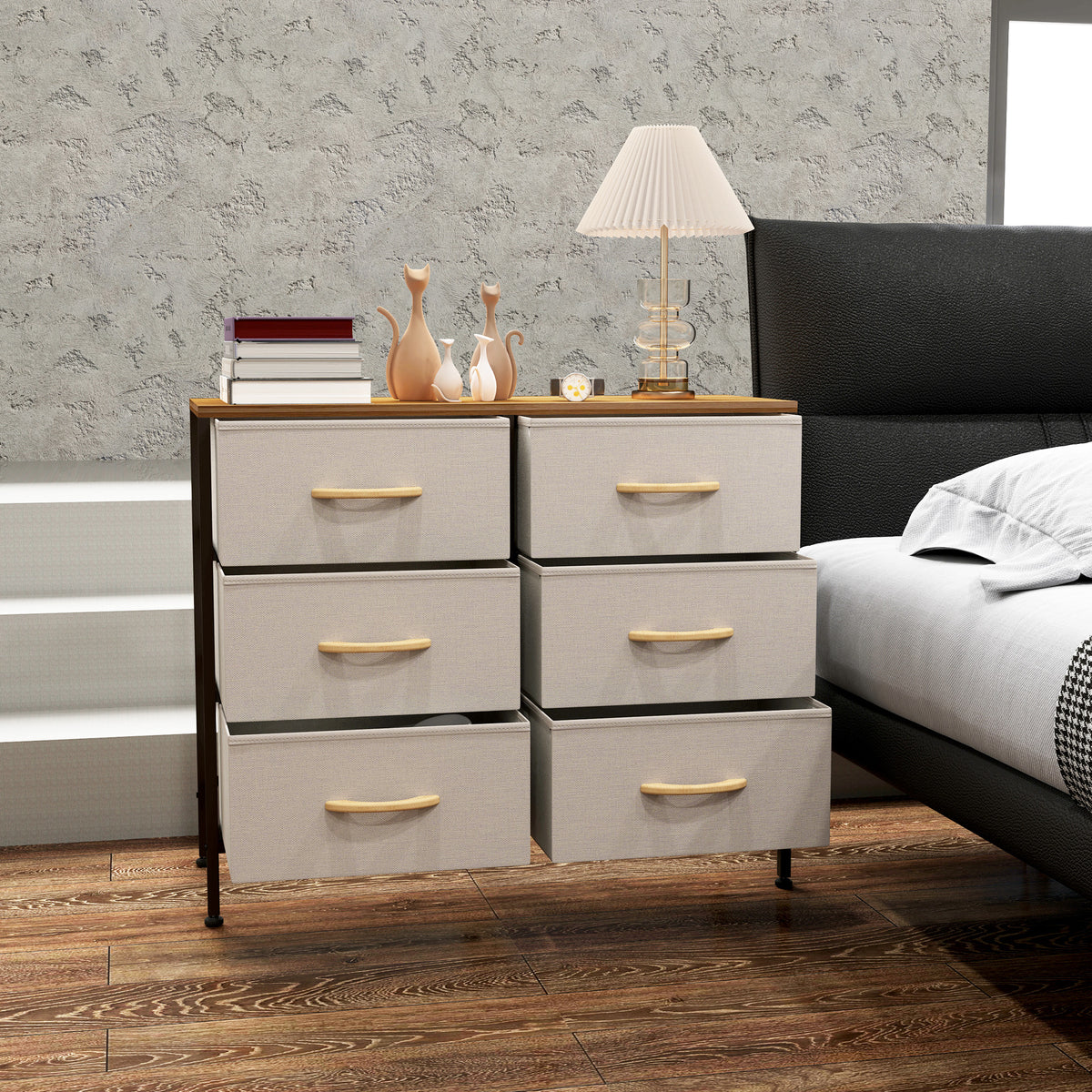 HOMCOM 6 Drawer Fabric Chest Of Drawers W/ Wooden Top For Hallway