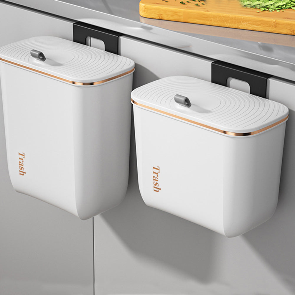 Kitchen Bathroom Hanging Waste Bin With Lid | Large | Pearl White