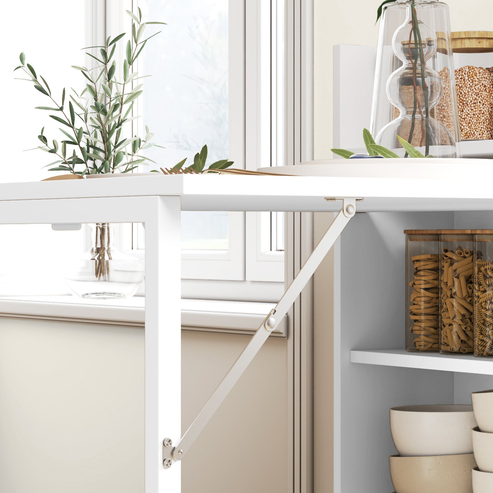 Folding Dining Table, Kitchen Table With Shelves | White