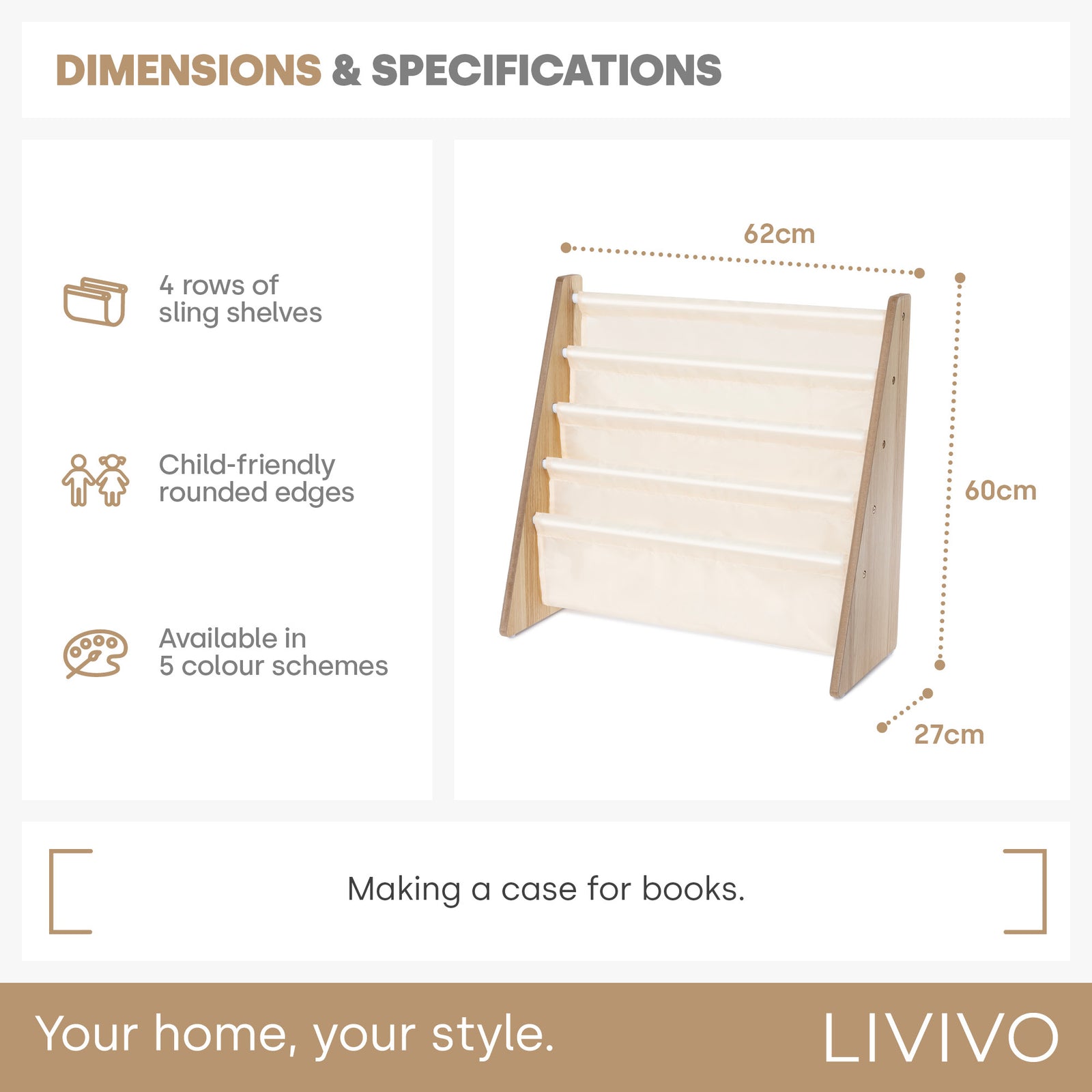 Childrens Bookcase - Cream