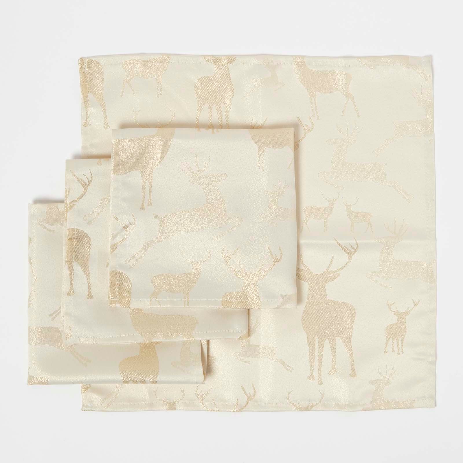 Stag Design Christmas Napkins, Set Of 4 | 43cm x 43cm | Gold