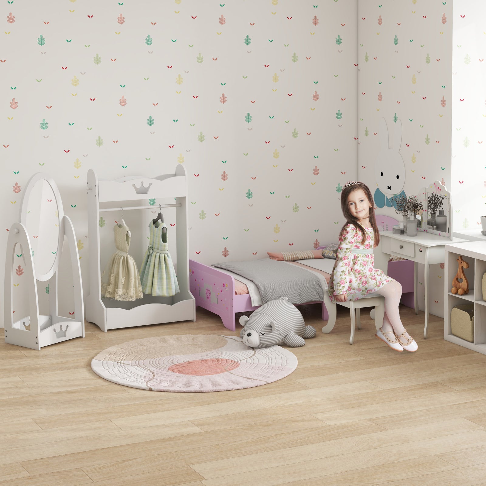 Free Standing Kids' Dressing Mirror With Storage For 3- 8 Years Old White