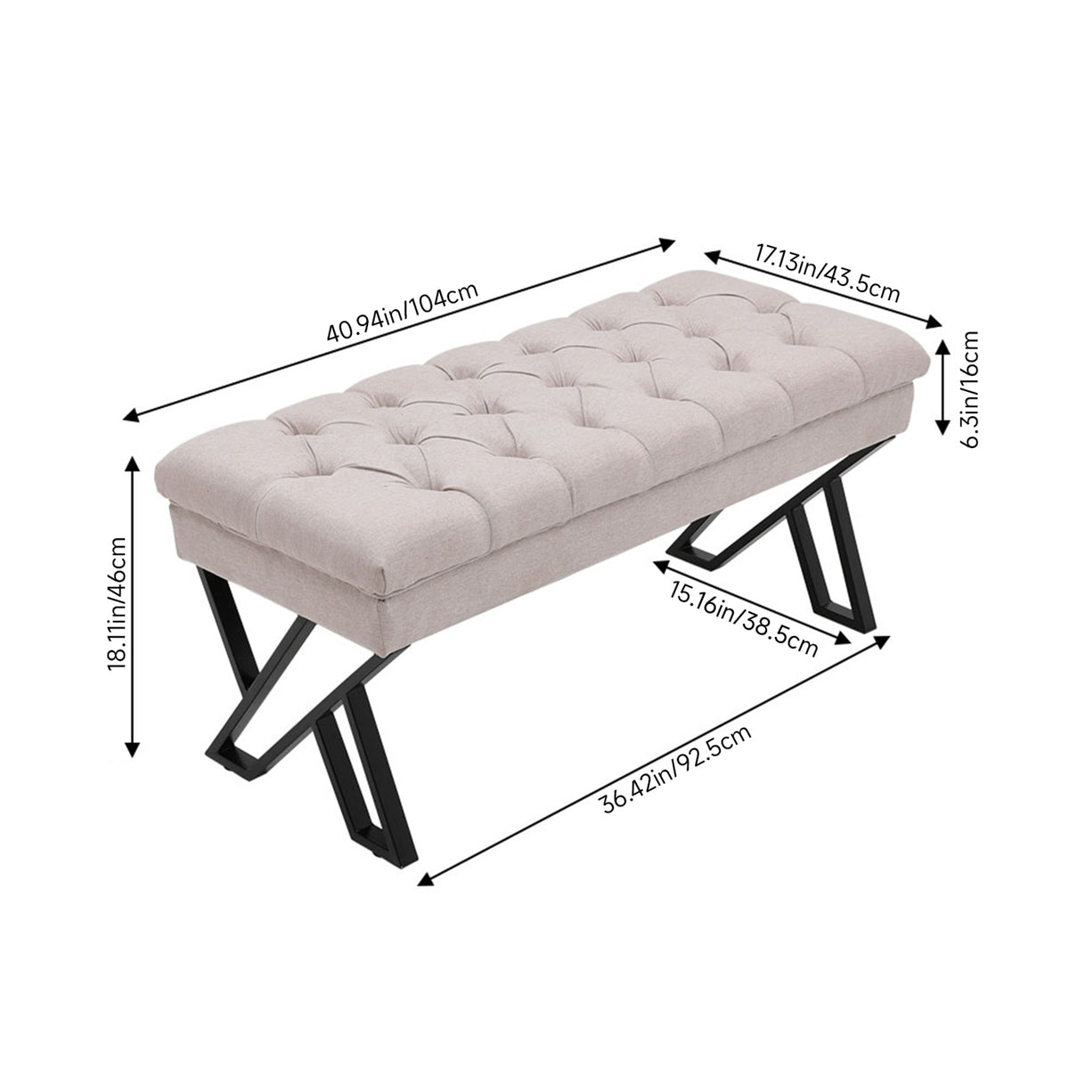 Mid Century Button Tufted Linen Upholstered Bed End Bench