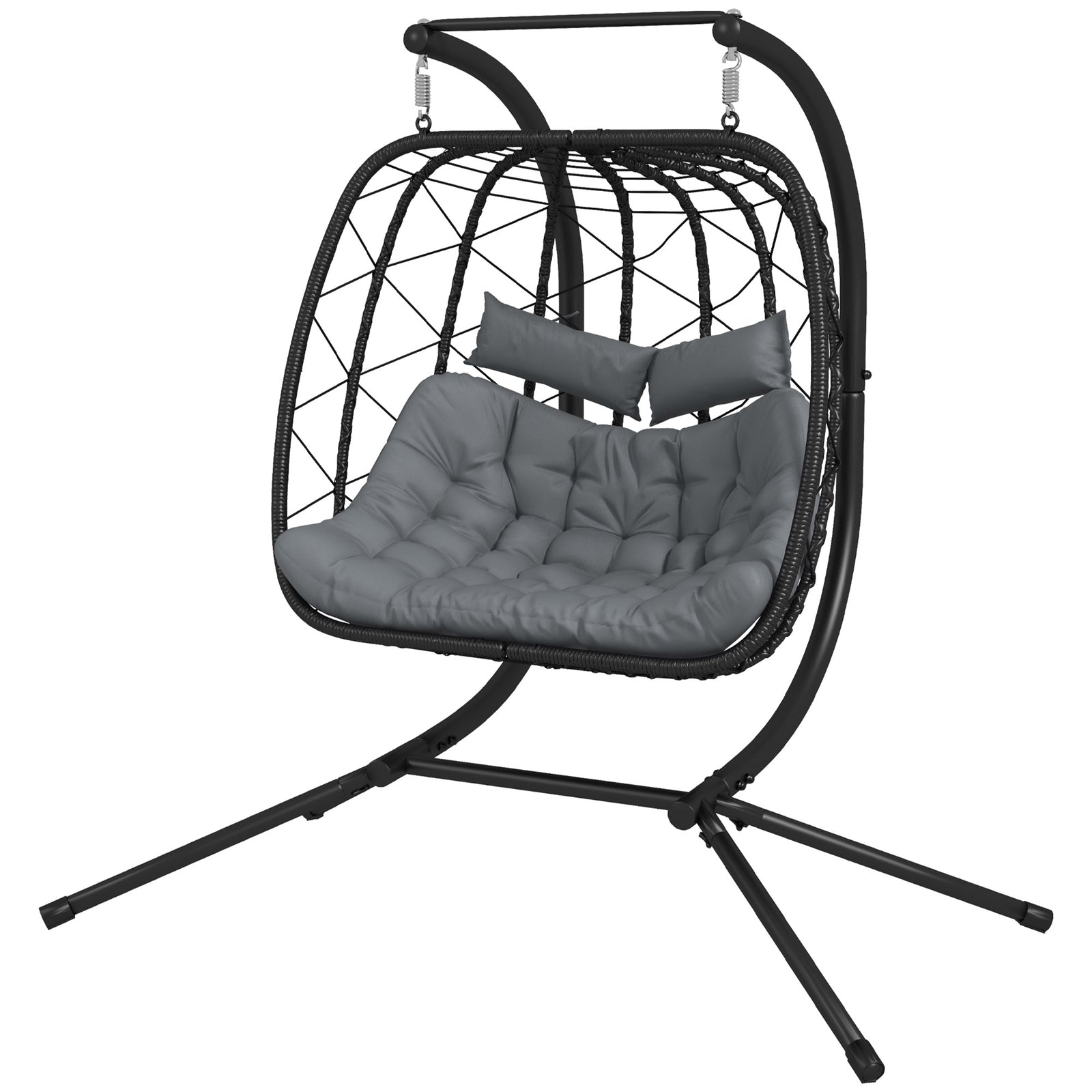 Pe Rattan Hanging Egg Chair With Metal Stand, Headrest