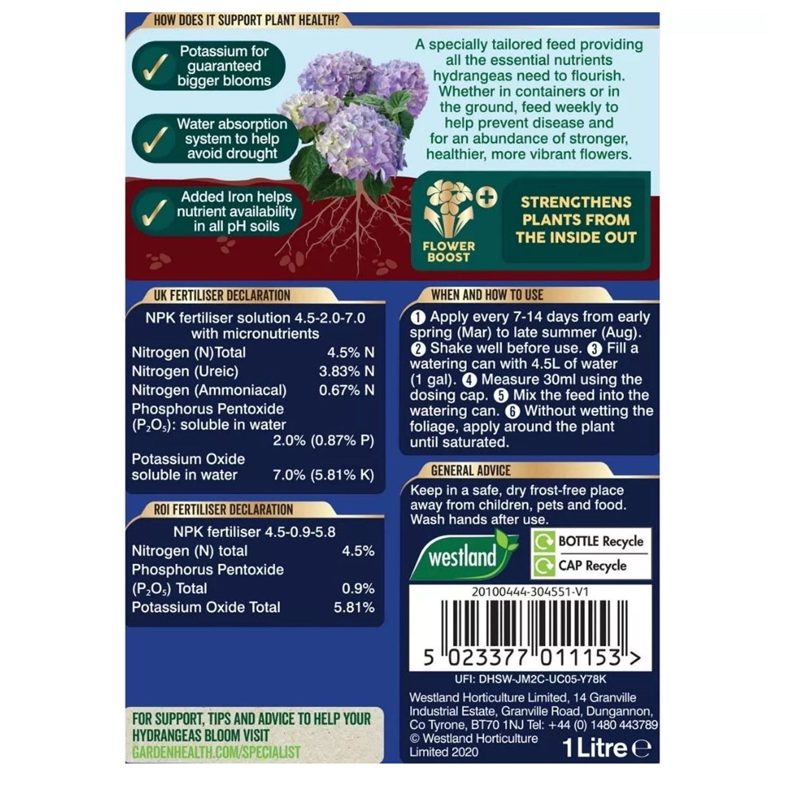 Specialist Hydrangea Liquid Feed High Potassium Ph Stabiliser | 1L