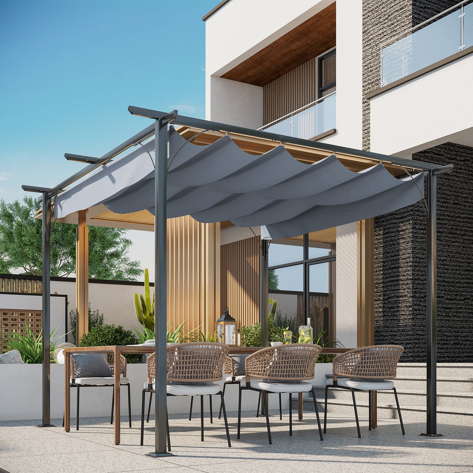 3x3m Outdoor Pergola Metal Gazebo Porch Awning Canopy | Grey
