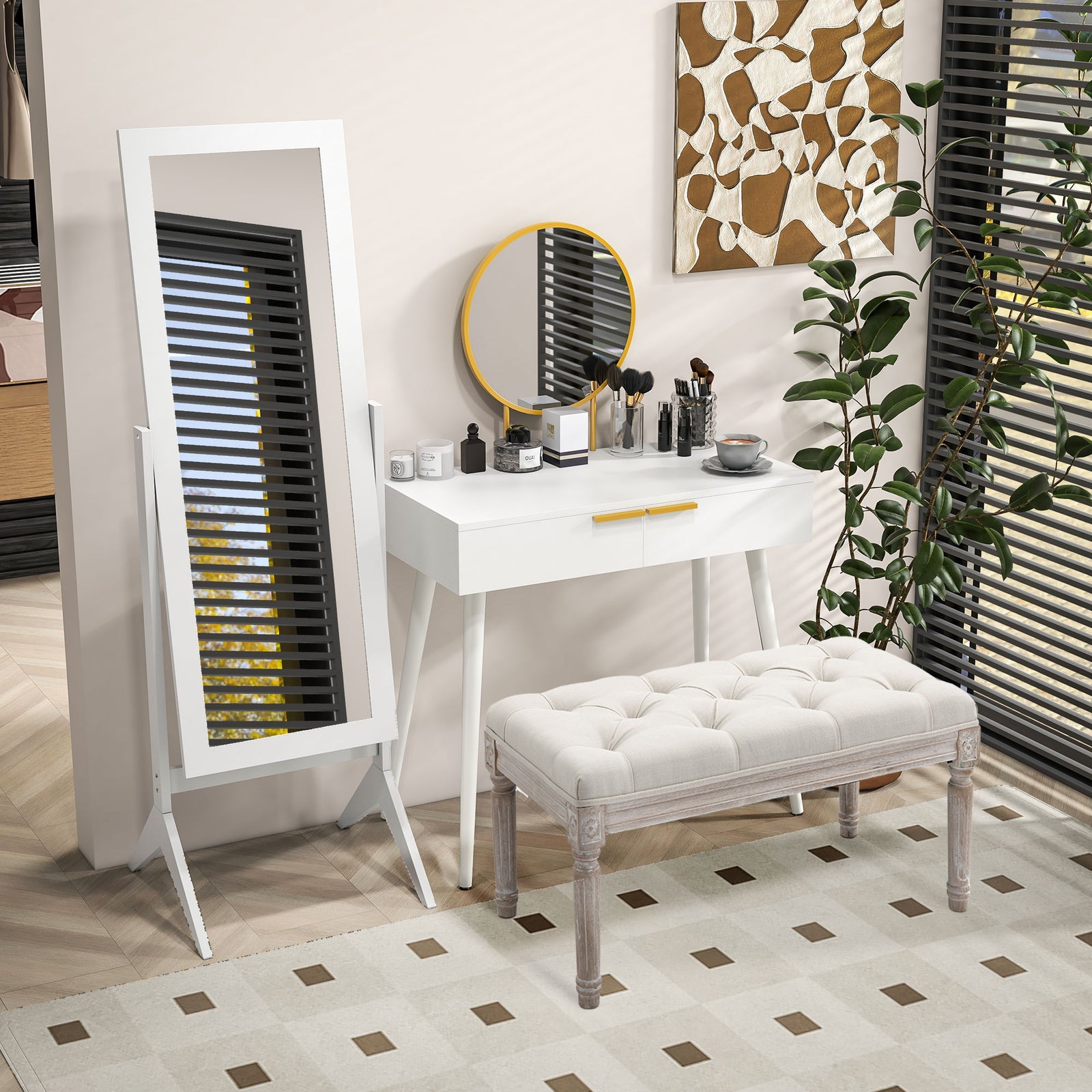 Freestanding Dressing Mirror 148x47cm Adjustable Angle | One Size | White