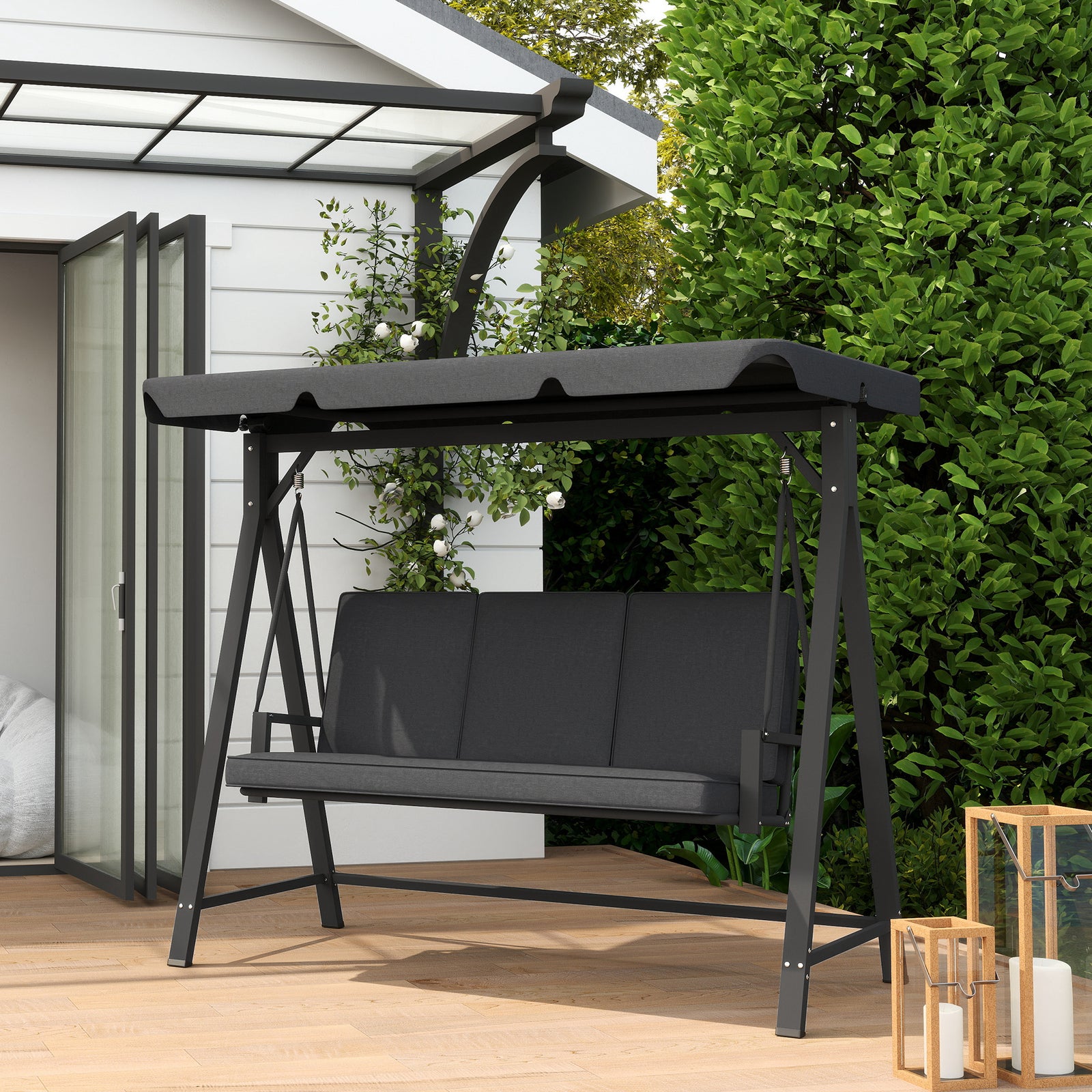 3-seater Swing W/ Upf30+ Canopy | Dark Gray