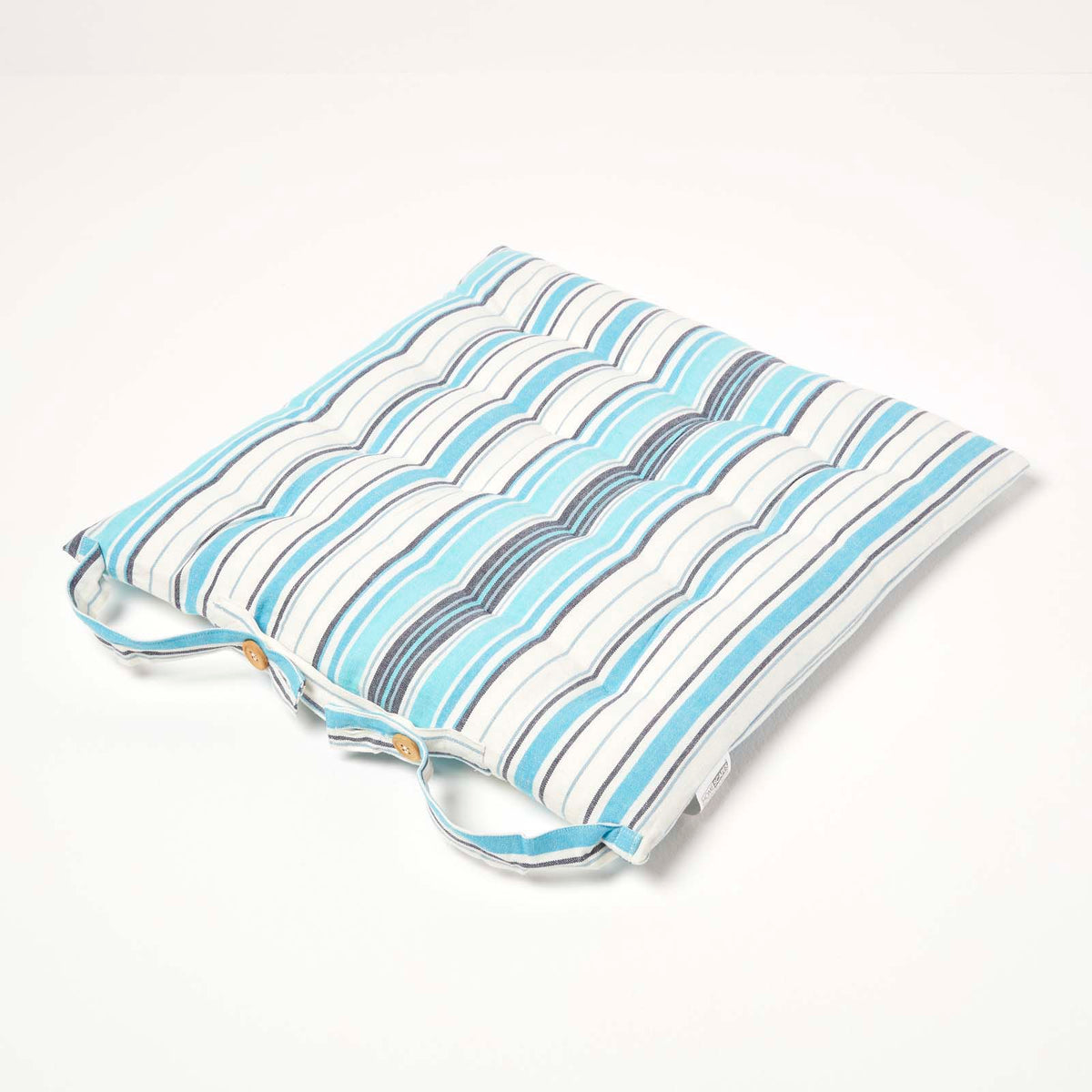 Striped Seat Pad With Button Straps 100% Cotton, 40 X 40 Cm | Set of 1 | Blue