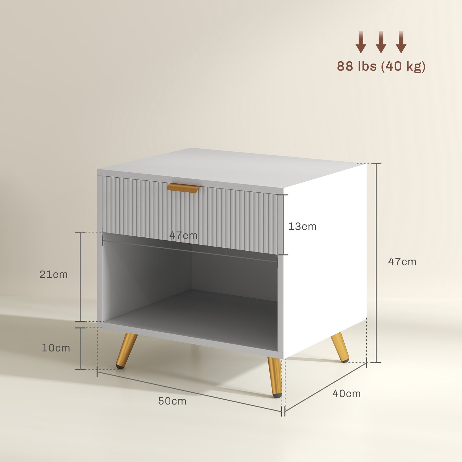Small Table With Drawer, Open Compartment And Handle | One Size | White