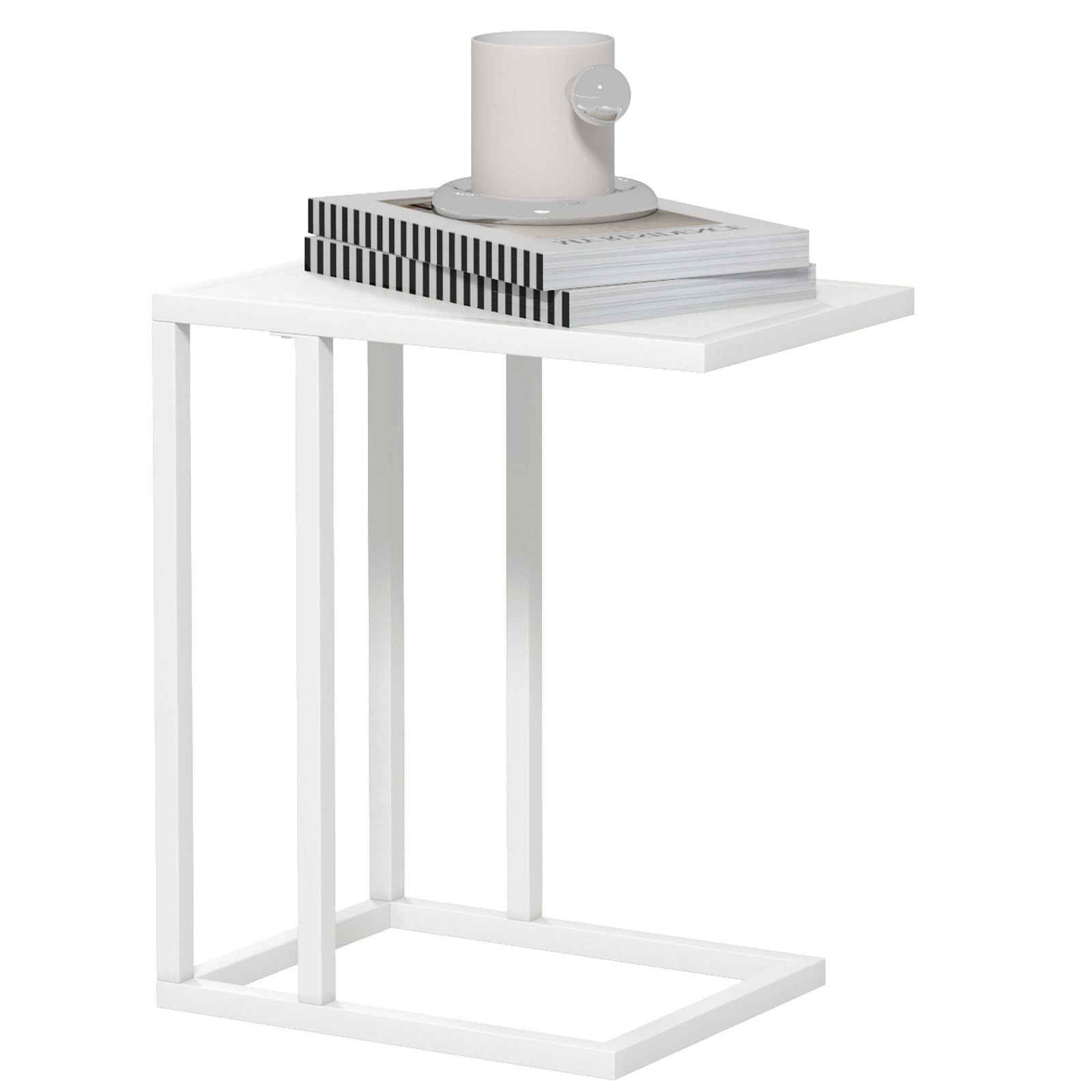 C Shape Side Table W/ Wood-effect Top | White