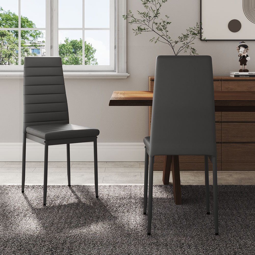 Set Of 2 Modern Faux Leather Armless High Back Dining Chairs | Set of 2 | Grey