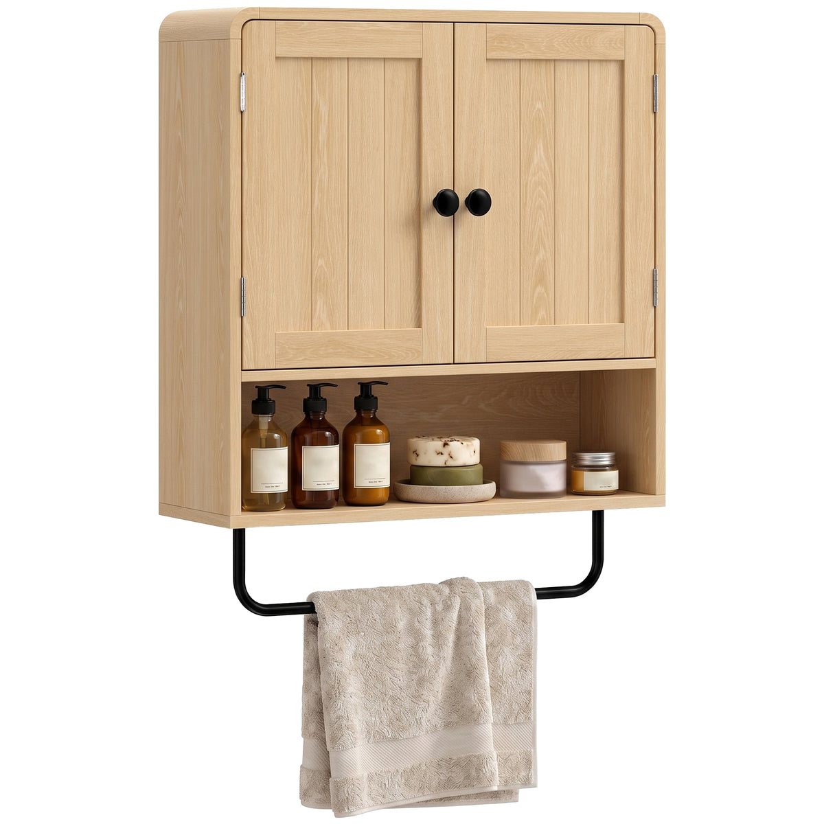 HOMCOM Bathroom Cabinet With 2 Doors And Adjustable Shelf, Oak