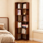 5-tier/6-tier Wooden L-shaped Corner Storage Shelf | Large | Walnut