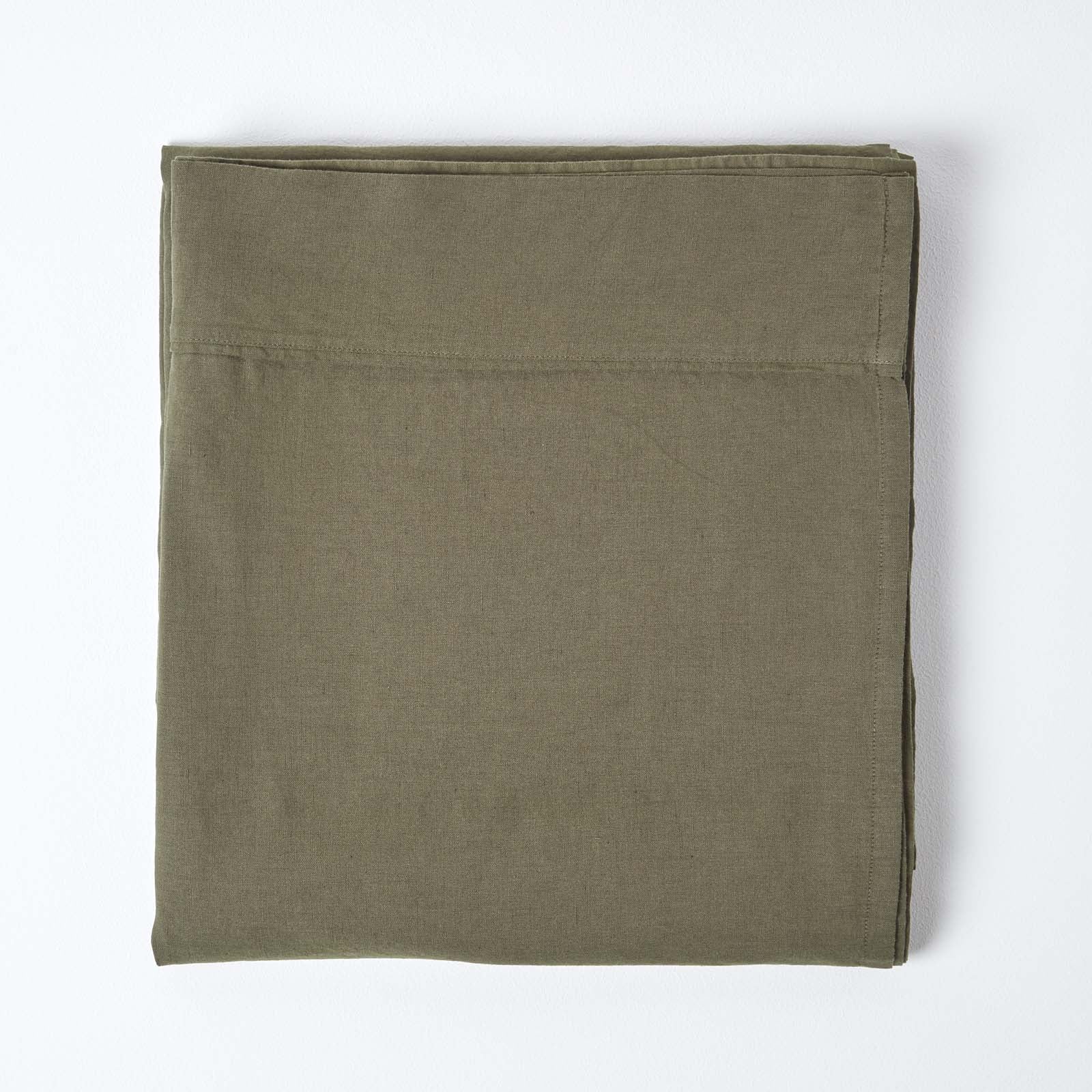 Luxury Linen Flat Sheet | Double | Khaki Green