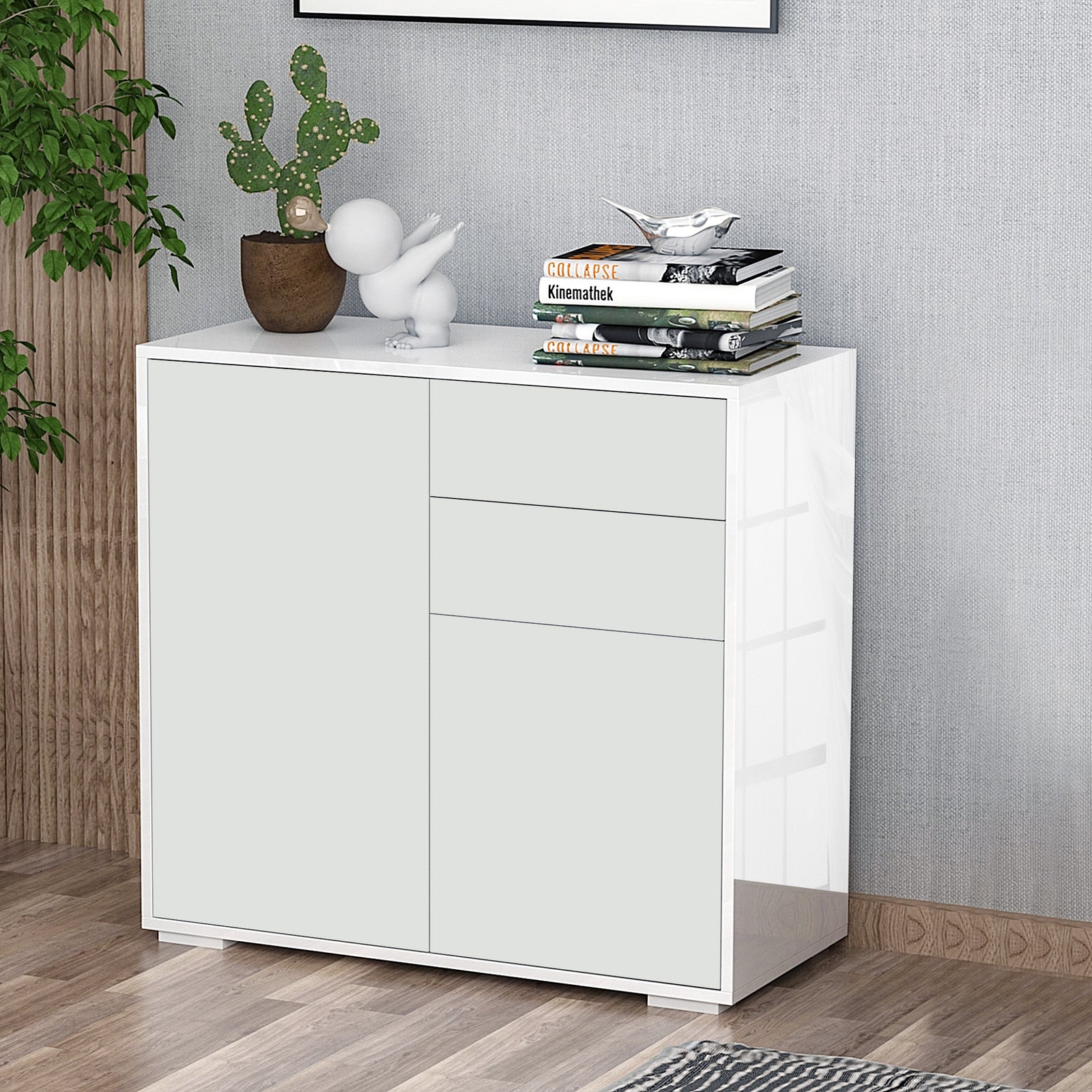 Side Cabinet With 2 Door Cabinet And 2 Drawer Home Office | One Size | White