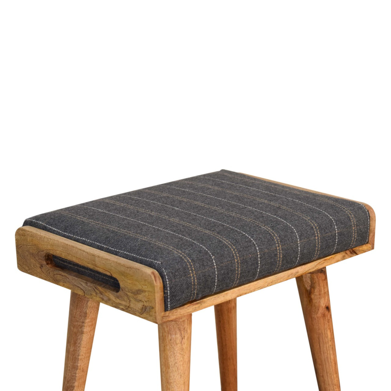 Solid Mango Wood Pewter Tweed Tray Style Footstool