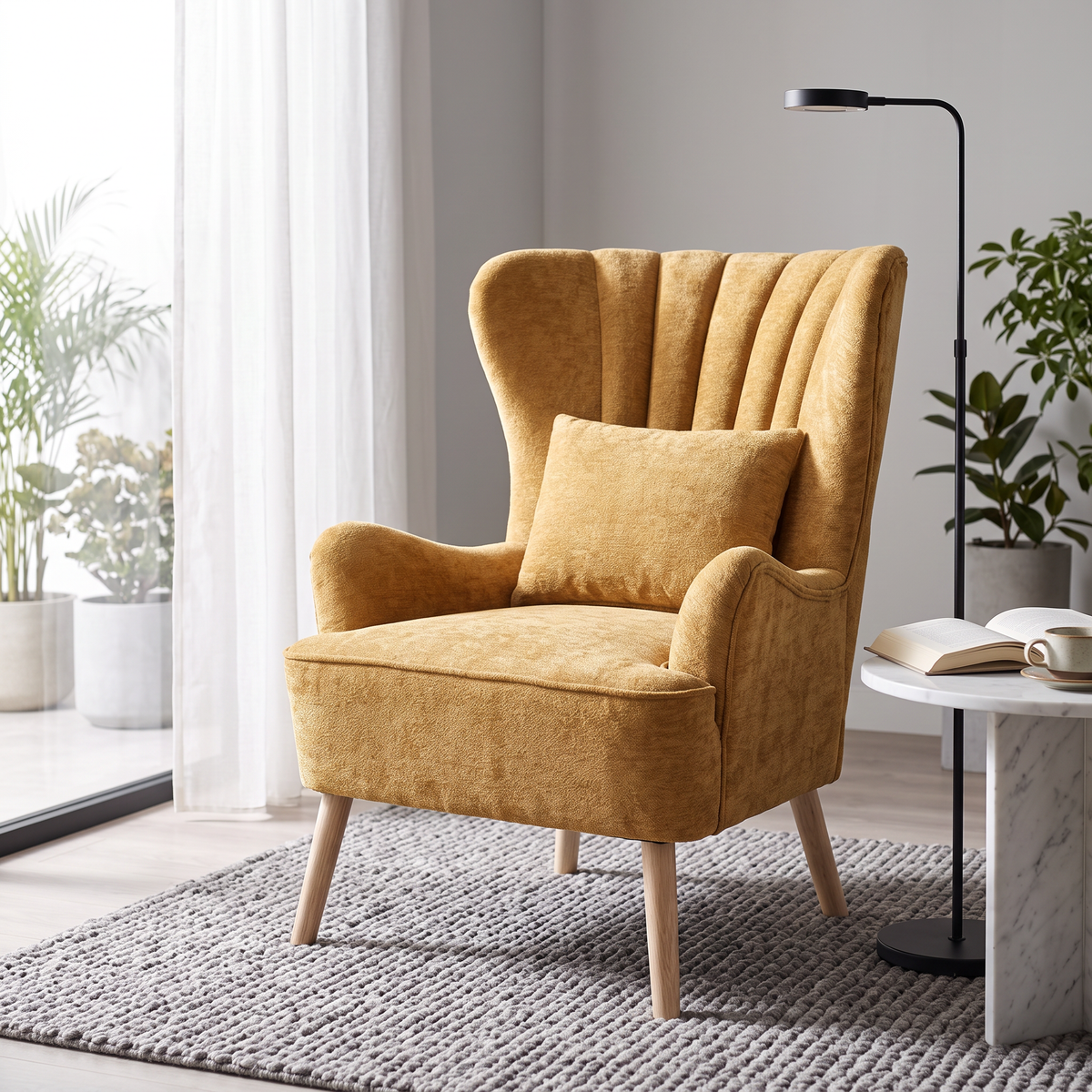 Breeins Upholstered Chenille Wingback Single Sofa Accent Chair With Wooden Legs