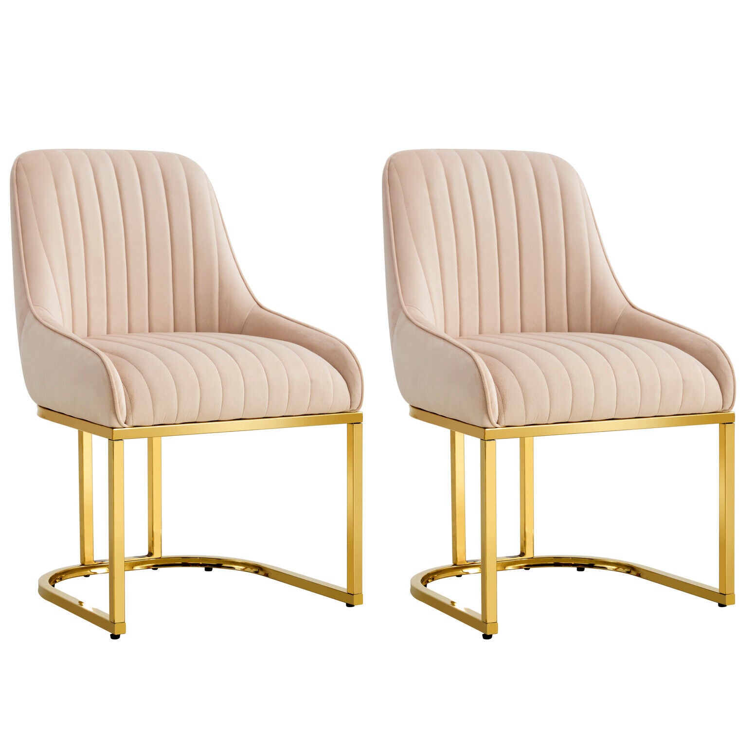 Set Of 2 Velvet Dining Chairs Luxury Padded Dining Room Chairs Armless | Cream