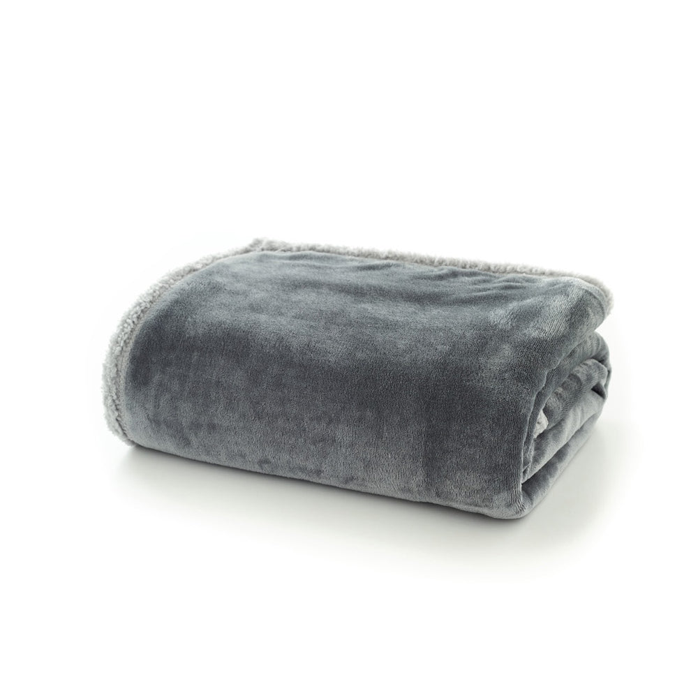 Hazelwood Ultra-soft Flannel & Sherpa Fleece Throw Blanket – 130 X 170cm | 130cm x 170cm | Silver