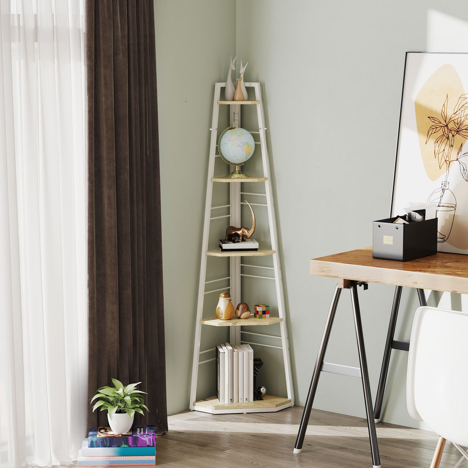 5-tier Corner Shelf, Shelving Unit With Adjustable Feet | One Size | Natural