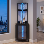 Breeins Industrial Tall Corner Bar Cabinet With Power Socket & Led Lighting